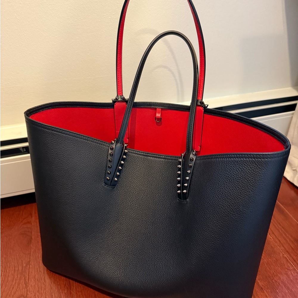 Christian Louboutin Black and Red Studded Tote